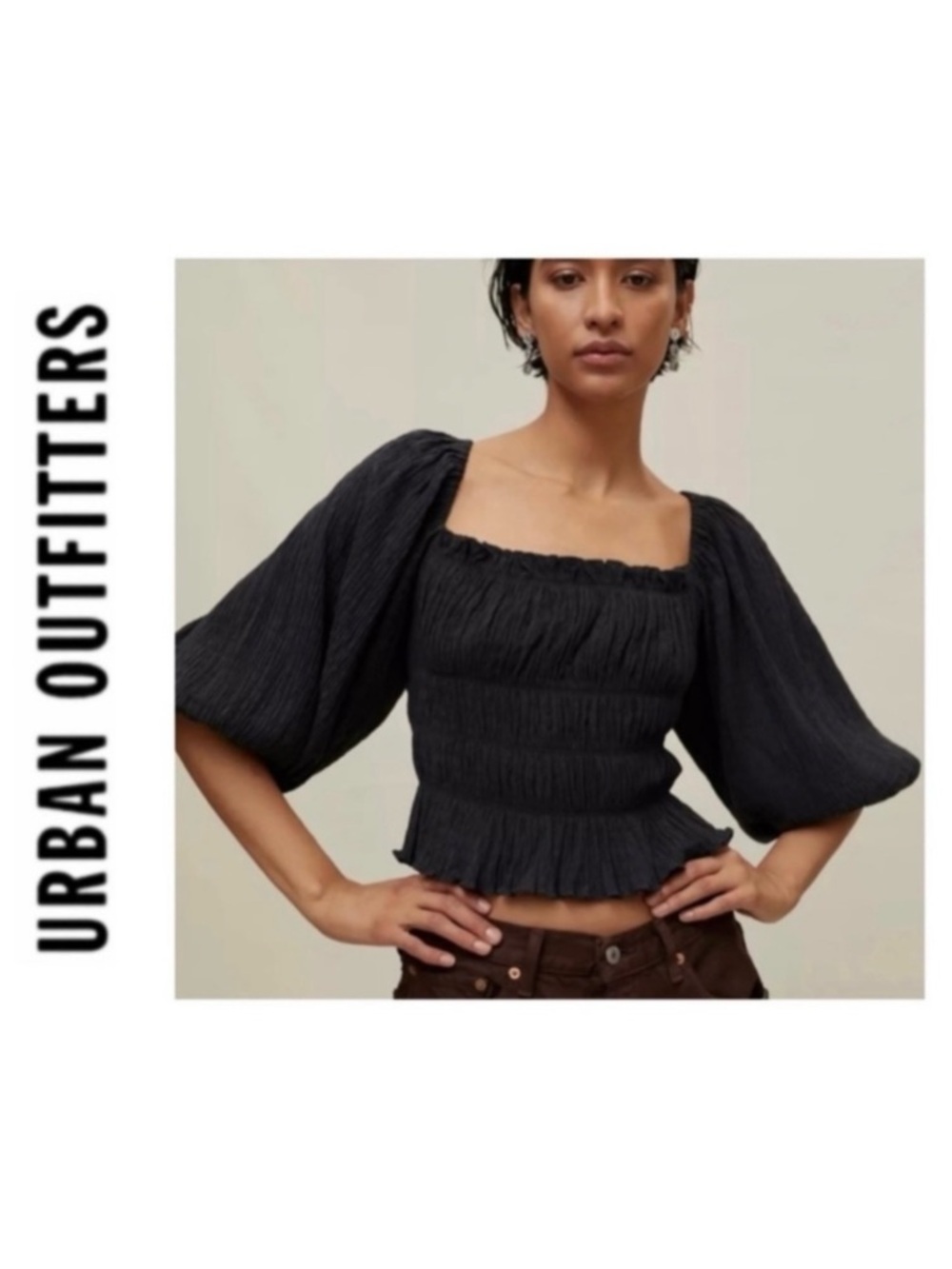 NWT Urban Outfitters Vida Lace-Back Smocked Top Black